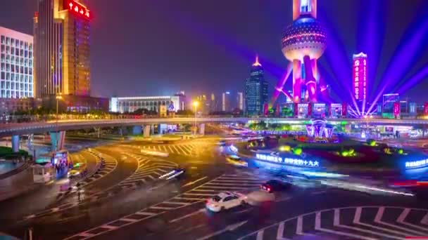 Ночное Движение Шанхае Cityscape Воздушная Панорама Китай — стоковое видео
