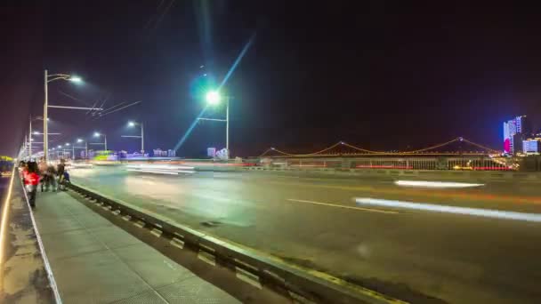 Time Lapse Natt Stadsbilden Trafik Footage Wuhan City Kina — Stockvideo