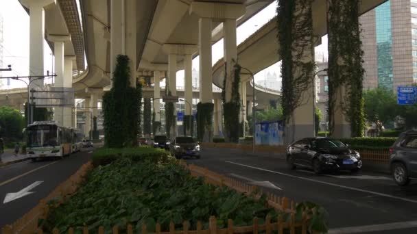 Dag Tijd Verkeer Shanghai Stadsgezicht Luchtfoto Panorama China — Stockvideo