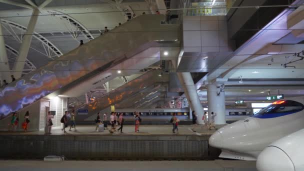 Guangzhou City Slavné Vlakové Nádraží Podzemní Přeplněný Sál Panorama Čas — Stock video