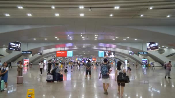 Guangzhou City Słynny Pociąg Stacja Metra Zatłoczonej Hali Panorama Czas — Wideo stockowe