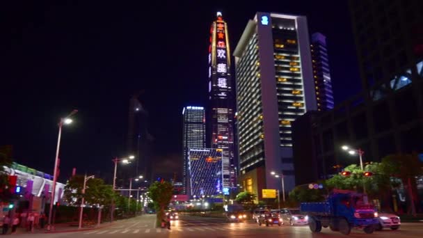 Çin Gece Zaman Shenzhen Rating Panorama — Stok video