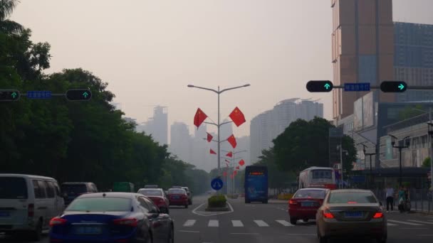 Kínai Nap Idő Shenzhen Forgalom Panoráma — Stock videók