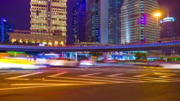 Natttrafik Shanghai Stadsbild Antenn Panorama Porslin — Stockvideo