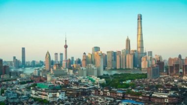 Ünlü cityscape hava panorama 4k Çin shanghai