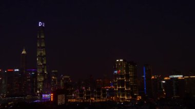gece ışıklı ünlü cityscape hava panorama 4 k Çin shanghai