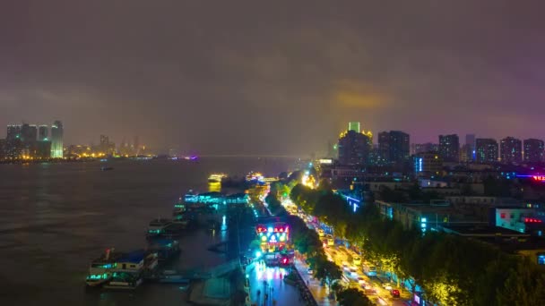 Tiempo Lapso Noche Paisaje Urbano Imágenes Tráfico Ciudad Wuhan China — Vídeos de Stock