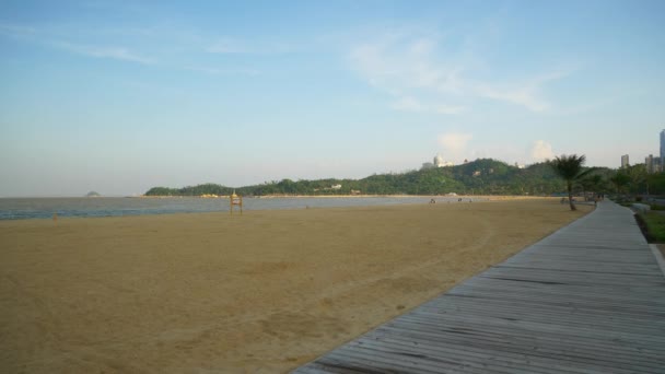 Sunny Day Zhuhai City Beach Relax Zone Panorama Timelapse China — Stock Video