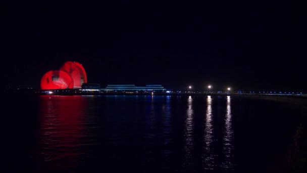 Zhuhai China September 2017 Nächtliche Beleuchtung Zhuhai City Berühmtes Opernhaus — Stockvideo