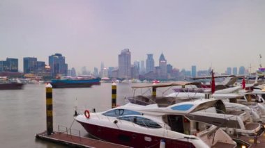 Akşam vakti Shanghai şehir manzaralı pudong şehir merkezindeki Bay Air Panorama 4k porseleni.