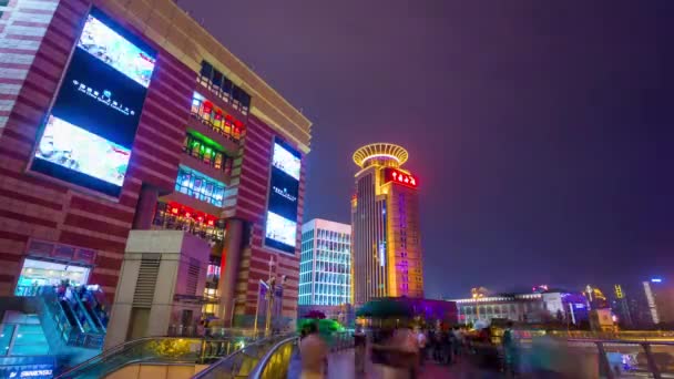 Night Time Traffic Streets Shanghai People Footage China — Stock Video