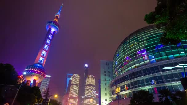 Βράδυ Φωτίζεται Διάσημο Shanghai Κίνα Cityscape Εναέρια Πανόραμα — Αρχείο Βίντεο
