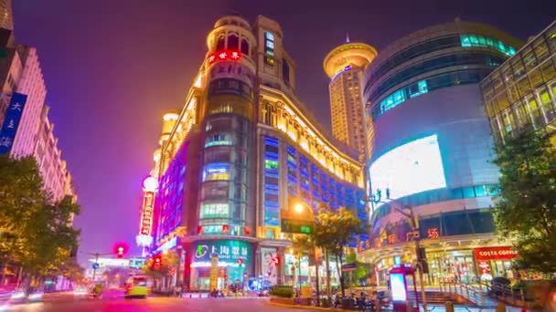 Night Time Traffic Shanghai Cityscape Aerial Panorama China — Stock Video