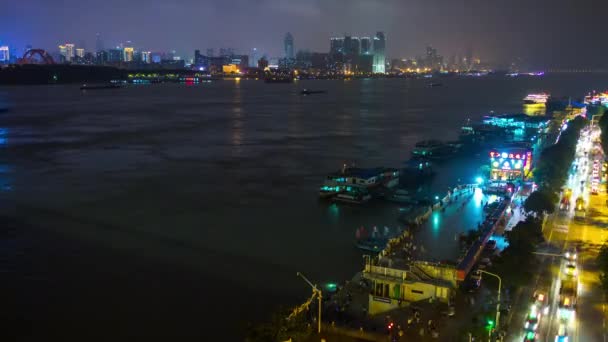 Tijd Lapse Nacht Stadsgezicht Verkeer Beeldmateriaal Van Wuhan Stad China — Stockvideo
