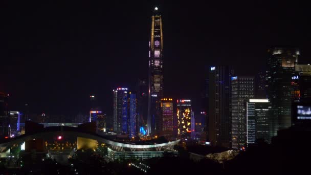 Cina notte illuminato paesaggio urbano di Shenzhen — Video Stock