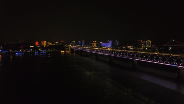 Tiempo Lapso Noche Paisaje Urbano Imágenes Tráfico Ciudad Wuhan China — Vídeos de Stock