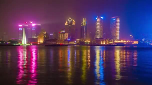 Noite Iluminado Famoso Shanghai Cityscape Aéreo Panorama China — Vídeo de Stock