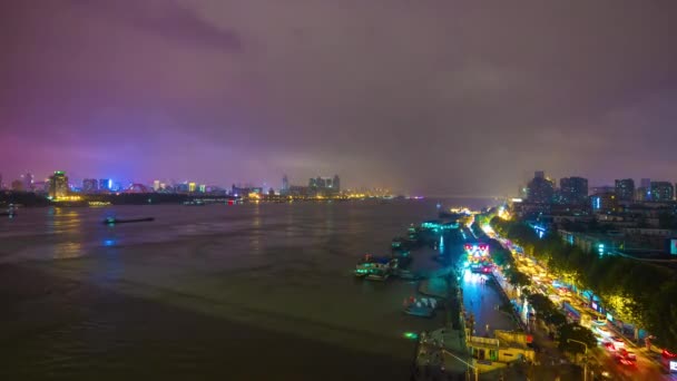 Tiempo Lapso Noche Paisaje Urbano Imágenes Tráfico Ciudad Wuhan China — Vídeo de stock