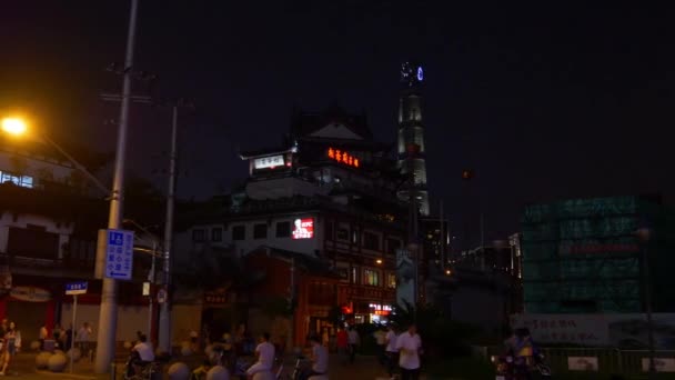 Νύχτα Ώρα Κυκλοφορίας Στους Δρόμους Της Σαγκάης Τους Ανθρώπους Πλάνα — Αρχείο Βίντεο