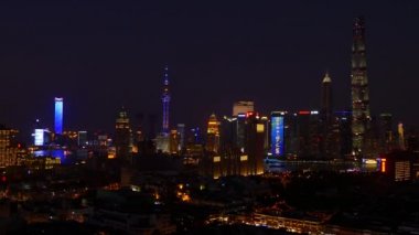 gece ışıklı ünlü cityscape hava panorama 4 k Çin shanghai