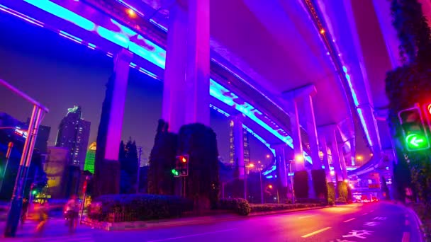 Nachtverkehr Shanghai Stadtbild Luftpanorama China — Stockvideo