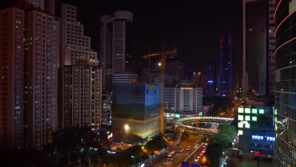 Cina notte illuminato paesaggio urbano di Shenzhen — Video Stock