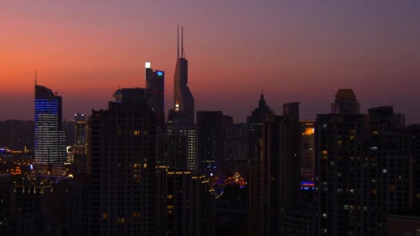 Noční Osvětlená Slavná Shanghai Čína Panoráma Letecké Panorama — Stock video