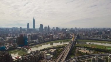 Gün zaman Taipei Rating cityscape panorama. 4 k görüntüleri Çin