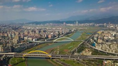 Gün zaman Taipei Rating cityscape panorama. 4 k görüntüleri Çin