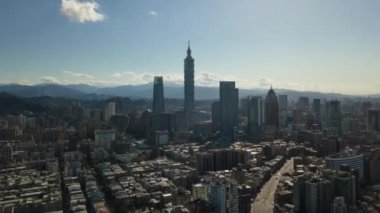 Gün zaman Taipei cityscape panorama. 4 k görüntüleri Çin