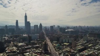 Gün zaman Taipei Rating cityscape panorama. 4 k görüntüleri Çin