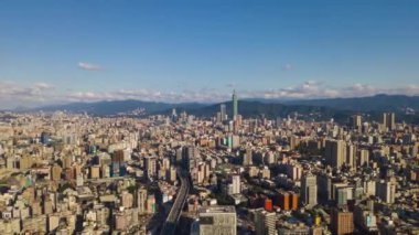 Gün zaman Taipei cityscape panorama. 4 k görüntüleri Çin