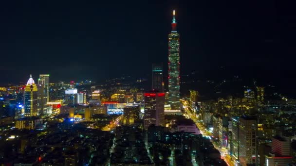 Malam Taipei Cityscape Panorama Cakupan — Stok Video