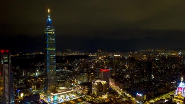 Éjszakai Taipei Városkép Panoráma Felvételeket Kína — Stock videók