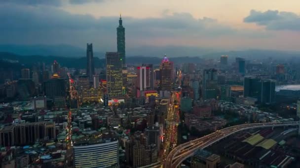 Gece Saat Taipei Rating Cityscape Panorama Görüntüleri Çin — Stok video