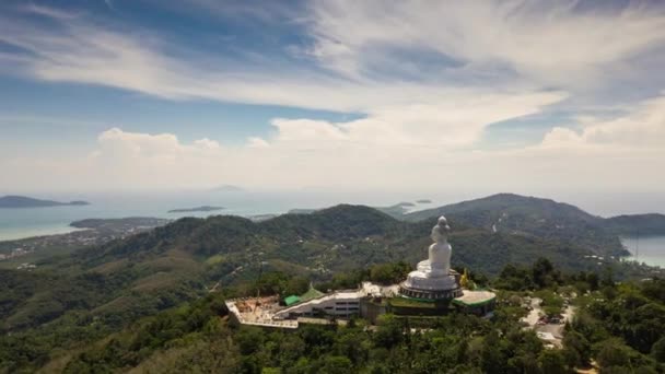 Phuket island buddha mountain sunset panorama 4k time lapse thThailand — стоковое видео