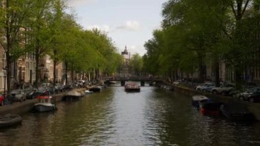 Amsterdam nehir kanalı şehir merkezi havacılık manzarası 4k holland