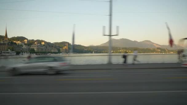 Volo Sopra Luzern City Traffico Cittadino Panorama Aereo Svizzera — Video Stock
