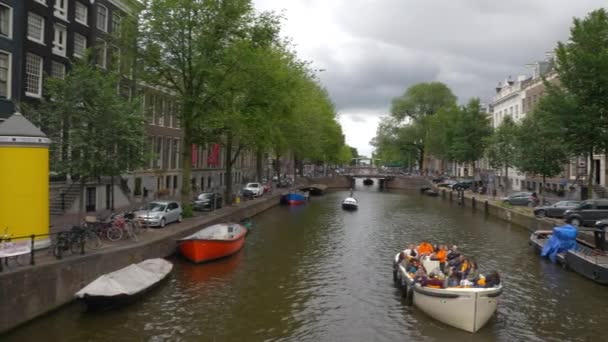 Canal Del Río Amsterdam Panorama Aéreo Céntrico Holanda — Vídeo de stock