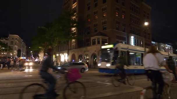 Amsterdam Město Zataženo Den Provoz Ulice Panorama Podzemí — Stock video