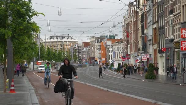 Амстердамська Міська Хмарна Доба Вуличної Панорами Сповільнення Внутрішніх Районів — стокове відео