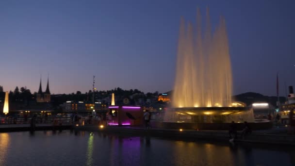 Vlucht Luzern Centrum Van Rivier Luchtfoto Panorama Bij Zonsondergang Zwitserland — Stockvideo