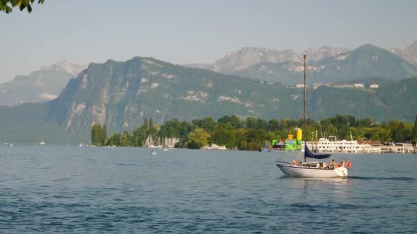 Flug Über Luzern Stadtzentrum Flussufer Luftbild Schweiz — Stockvideo