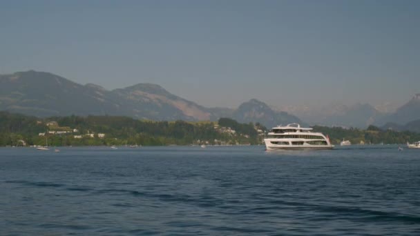 Voo Sobre Luzern Centro Cidade Panorâmica Aérea Ribeirinha Suíça — Vídeo de Stock