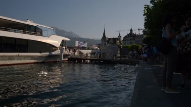 Vlucht Luzern Stad Rivieroever Antenne Panorama Zwitserland — Stockvideo