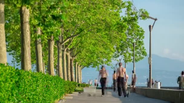 Caminando Por Ciudad Luzern Tráfico Urbano Panorama Aéreo Timelapse Metraje — Vídeos de Stock