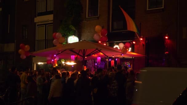 Amsterdam Ville Nuit Illumination Célèbres Feux Rouges Quartier Canal Panorama — Video