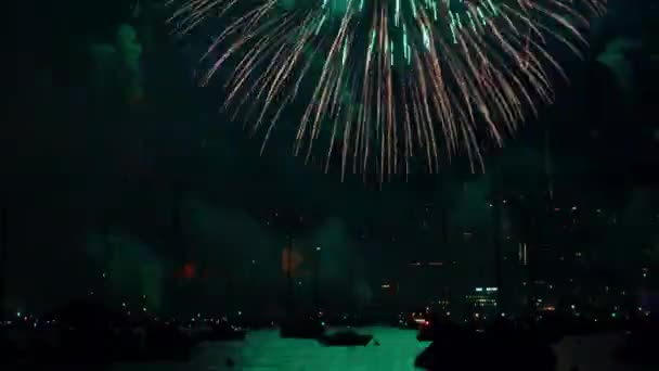 Verão Noite Zurique Lago Feriado Fogo Artifício Baía Panorama Time — Vídeo de Stock