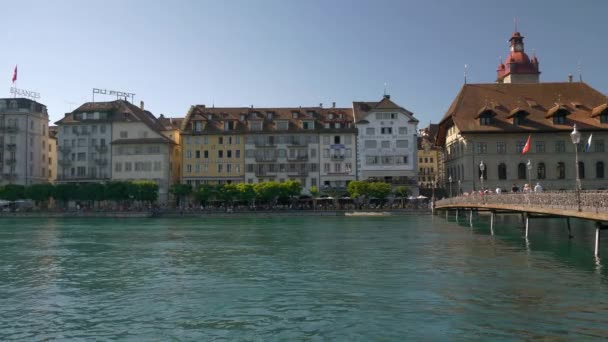 Πτήση Πάνω Από Luzern Πόλη Ποτάμι Εναέρια Πανόραμα Ελβετία — Αρχείο Βίντεο