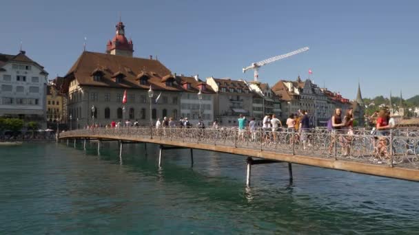 Flug Über Luzern City Stadtverkehr Luftpanorama Filmmaterial Schweiz — Stockvideo